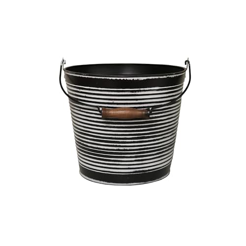 Headwind Robert Allen Vintage Ribbed Metal Planter with Handle, 10-Inch, Charcoal – Lightweight Indoor/Outdoor Flower Pot with Drainage Hole - color: Charcoal, size: 10"
