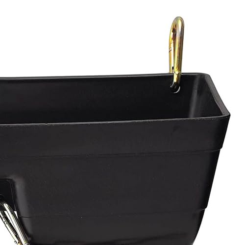 Little Giant FF16BLACK 9 Quart Heavy Duty Plastic Feed Trough Bucket Fence Feeder with Clips for Livestock & Pets, Black (4 Pack)