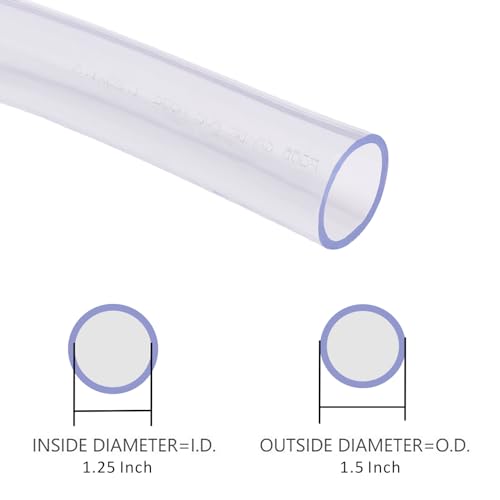 DERNORD PVC Tubing 1-1/4"ID X 1-1/2"OD Flexible Clear Vinyl Hose 25 Feet for Food Grade - size: 25 Feet, style: 1-1/4"ID X 1-1/2"OD