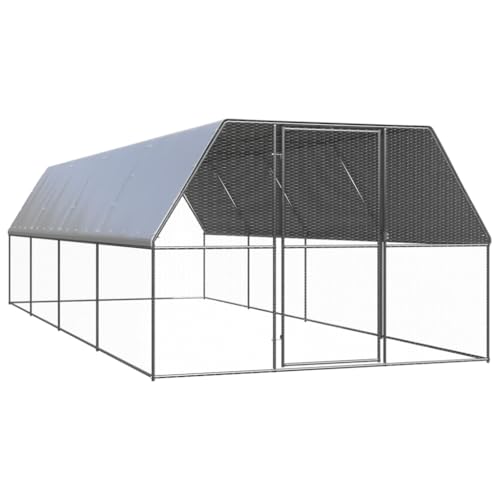 Chicken Coop Galvanized Steel 9.8x26.2x6.6ft Outdoor Enclosure with Locking Door & Silver Roof, Spacious Run for Backyard Flock, Durable Pen for Hobbyists & Pros on Farm Patio Garden - color: Silver, size: 9.8 x 26.2 x 6.6 feet (W x L x H)