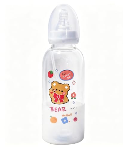 CutiePlusU Glass Feeding Bottle Cute Printed Bear 13.5Oz/400ML - color: Bear