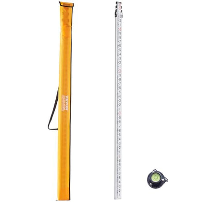 VEVOR Aluminum Grade 16-Feet/10ths 4 Sections Telescopic Measuring Rod, Double-Sided Scale 1/10ft Leveling Rod Stick with Bubble Level & Carrying Bag for Houses, Walls, Floors - size: 16 FT-10ths