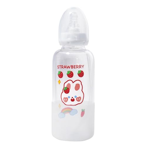 CutiePlusU Adult Glass Feeding Bottle Cute Printed Large Size Baby Bottles Rabbit 13.5Oz/400ML - color: Rabbit