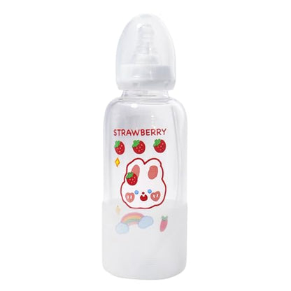 CutiePlusU Adult Glass Feeding Bottle Cute Printed Large Size Baby Bottles Rabbit 13.5Oz/400ML - color: Rabbit