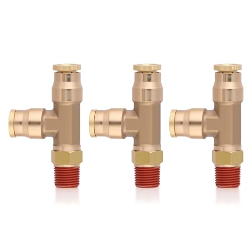 1/4" DOT Brass Air Line Fittings, 3PCS 1/4" OD Tube 1/4" Side NPT Brass Tee Union Push to Quick Connect Air Hose Fittings - size: 1/4" OD & 1/4" NPT, style: Side NPT Tee