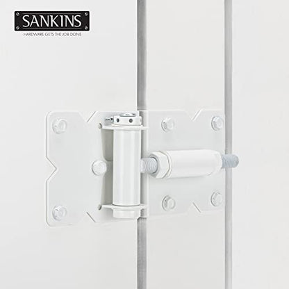 Self Closing Gate Hinges Heavy Duty Hardware Hinges for Wooden/Vinyl/PVC Fences, 90 Degree Adjustable Gate Hinge with Installation Screws and Swing Adjuster Tool, 2 Pack/Set, White - color: White