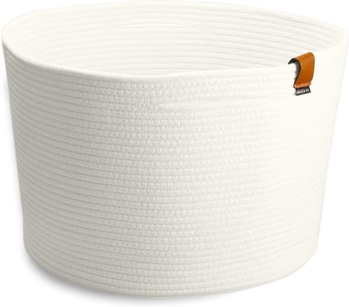 DENJA & CO Large Dog Toy Storage - White Woven Basket for Toys, Blankets, Pillows, or Laundry | Cotton Rope Basket (17.7" W x 11.4" T) - color: Ivory, size: Large (17.7"W x 11.4"H)