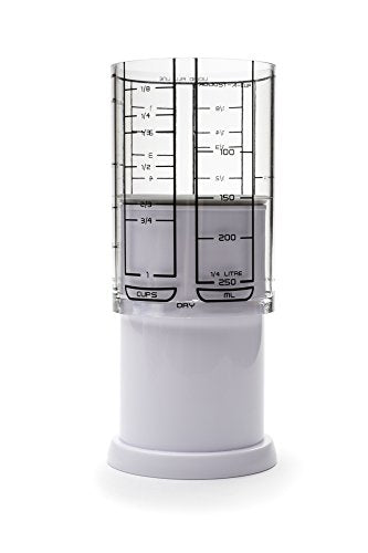 KitchenArt 1 Cup Adjust-A-Cup, Plastic, White | Plunger Measuring Cup | Measures Between 1/8 Cup to 1 Cup | Includes Conversions | Kitchen Gadget | Measures Solids & Liquids - color: White/Clear - 1 Cup
