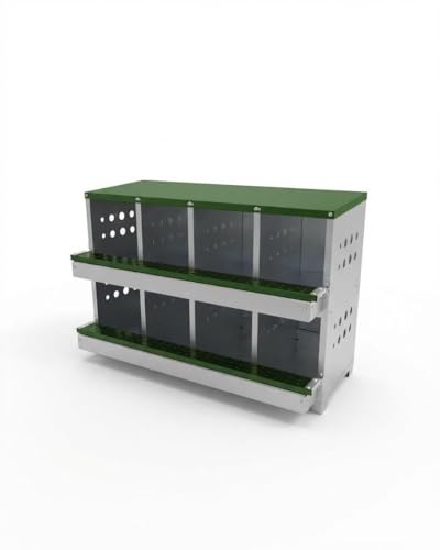 Metal Chicken Nesting Boxes - 8 Hole Wall-Mountable Laying Boxes with Lid & Roll-Away Egg Collection, Weatherproof Galvanized Steel, Includes 8 Fake Eggs for Chicken Coop, Green - color: Green, size: 8 Compartment
