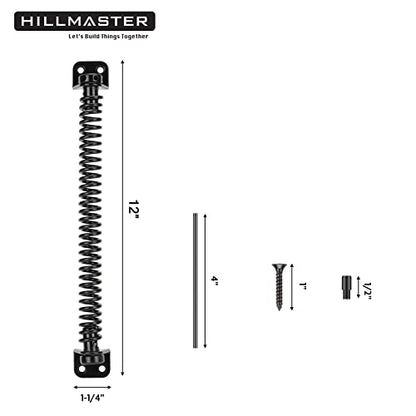 HILLMASTER 12" Gate Spring Self Closing Outdoor Door Spring Automatic Gate Closure Hardware with Adjustable Tool for Wooden Vinyl Fence, Black Finish