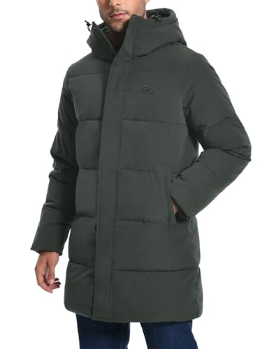 Pioneer Camp Mens Long Winter Coat Hooded Waterproof Insulated Puffer Jacket Thicken Puffy Warm Down Windbreaker Parka - color: Dark Green, size: 3X-Large