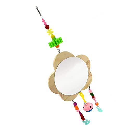 Yardwe Playful Wooden Chicken Toy Hen Rooster Mirror Pendant Pet Hen Rooster Hanging Mirror Bells Coop Toys Random Color