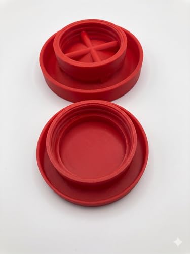FPS 2-Piece Quail Chick Feeder and Waterer Lid Set for Standard Mouth Mason Jar, The Waterer Tray is Specially Designed to Keep Quail from Drowning. (Jars are NOT Included) (RED)
