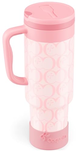 40 oz Insulated Tumbler with Handle and Push-Button Straw Lid, Stainless Steel Travel Cup for Gym Office, Leakproof, BPA-Free, Cup Holder Friendly, Bow Silicone Boot, Pink (C’ Blush) - color: C’ Blush