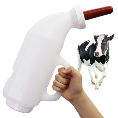 2.64 Quart High-Capacity Horizontal Milk Bottle Calf Feeder Bottles with Handle and Silicone Nipple，Farm Cow Milk Feeder, Livestock Supplies (White/red)