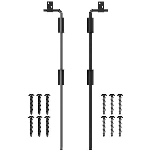 Heavy Duty Cane Bolt Gate Drop Rod, 24" Black Gate Latches Hardware for Wood Fence/Metal/Vinyl/Double Gates, Outdoor Gate Ground Latch Drop Rod with Mounting Screws, 2 Pack - size: 24 Inch