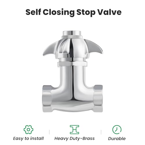 Self-Closing Valve with Knob, Heavy Duty Stop Valve, Polished Chrome - style: with knob