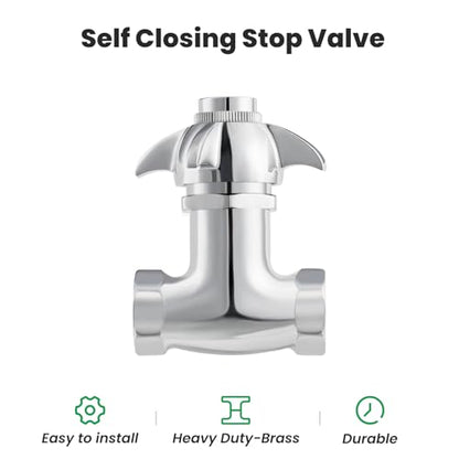 Self-Closing Valve with Knob, Heavy Duty Stop Valve, Polished Chrome - style: with knob