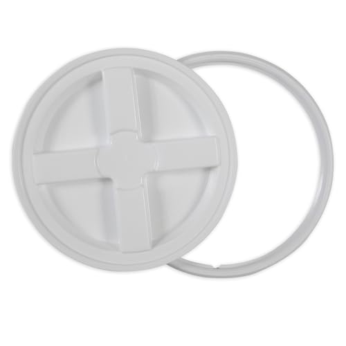 Gamma2 Seal Bucket Lid Food Grade Pet Food Storage Container Twist Lock Lid, 10" Diameter Fits Most 2 Gallon Buckets, White, Made in USA
