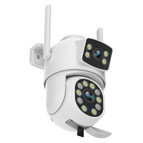 EVERSECU Dual Lens Linkage 6MP WiFi PTZ Security Camera Outdoor, 360° View, Auto Tracking, Motion Detection, Color Night Vision, 2-Way Audio, Compatible with Alexa - size: Single
