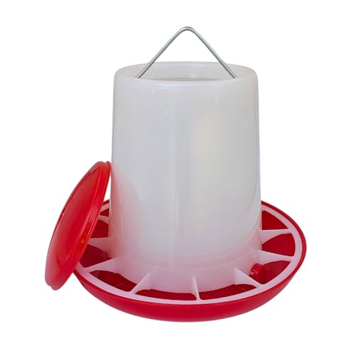 Large Chicken Feeder 5-Pound Capacity for All Poultry | Durable Feeding Container with Carrying Handle for Chickens, Ducks, Turkeys, Quail, Baby Chicks, Turkeys and More - size: 5 Pounds
