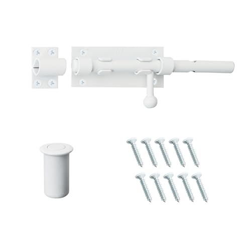 Barrel Bolt Latch, Slide Bolt Gate Latch, 6.3 Inch White Slide Lock with Padlock Hole, Solid 304 Stainless Steel Heavy Duty Hardware for Wooden Fence Gates Interior Door Barn Door Window - color: White 1 Pack, size: 6.3 Inch
