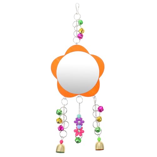 Hanging Chicken Mirror with Bells for Pet Cage Sturdy Beak Grinding Swing Plaything for Birds and Chickens Interactive Farm and Garden Accessory