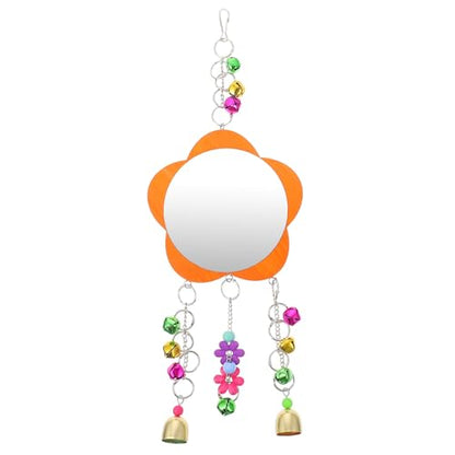 Hanging Chicken Mirror with Bells for Pet Cage Sturdy Beak Grinding Swing Plaything for Birds and Chickens Interactive Farm and Garden Accessory