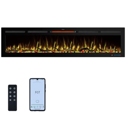 74" WiFi Electric Fireplace Inserts, Recessed and Wall Mounted Fireplace Heater W/Adjustable Flame Color & Brightness, Thermostat, 9H Timer, App and Remote Control, Low Noise, 750/1500W - size: 74" WiFi