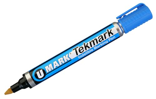 U-Mark Tekmark Indelible Marking Pen 1.5mm Pencil Point Tip, Marks On Wood Plastic Metal Packaging Tape Pallets Crates, 12 Pack, Blue - color: Blue