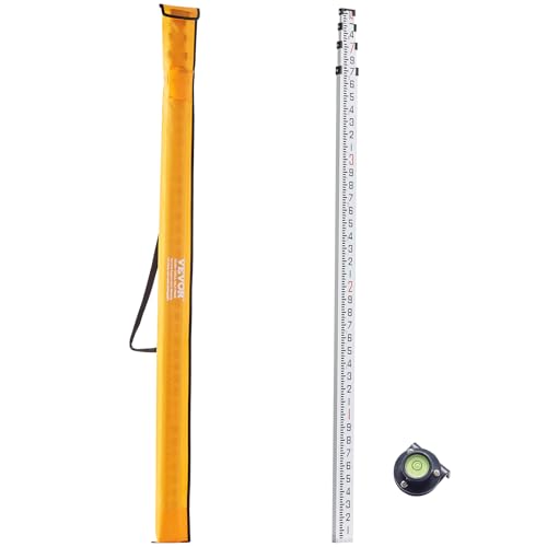 VEVOR Aluminum Grade 14-Feet 6 Sections Telescopic Measuring Rod, Double-Sided Scale 1/10 ft Leveling Rod with Bubble Level & Carrying Bag for Houses, Walls, Floors - size: 14 FT-10ths
