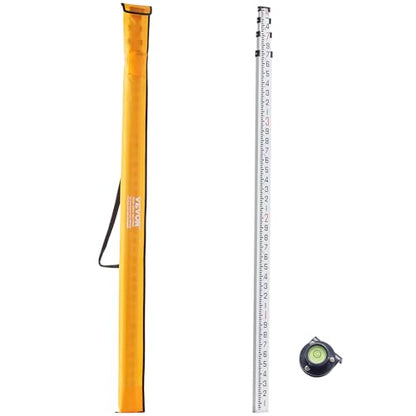 VEVOR Aluminum Grade 14-Feet 6 Sections Telescopic Measuring Rod, Double-Sided Scale 1/10 ft Leveling Rod with Bubble Level & Carrying Bag for Houses, Walls, Floors - size: 14 FT-10ths