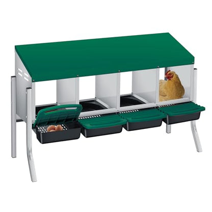 Chicken Nesting Box 4-Compartment Roll-Out with Pull-Out Trays, Egg Nesting Boxes for Hens, Chicken Coop Laying Box,Easy Wall Mounting with Metal Legs - color: green, size: 4 holes with legs