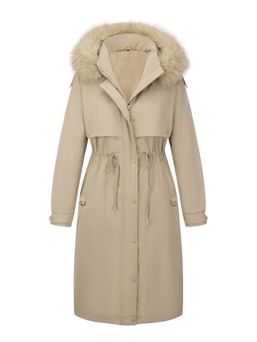 Bellivera Women's Plus Size Parka Jacket Long Winter Warm Hooded Zipper Coat - color: Beige, size: 2X