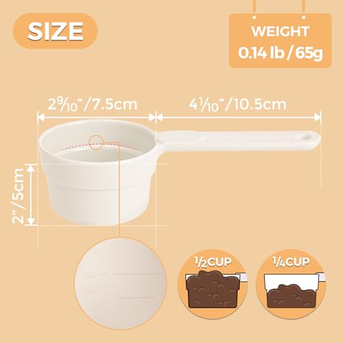 ComSaf Dog Food Scoop 1/2 Cup - MSBC Melamine Pet Food Scoop Measuring Cup for Dog Cat Ferret Rabbit Bird Food, Half Cup Scoop Food-Grade Pet Feed Scoops with Handle, Dishwasher Safe, White - color: White, size: 1/2 Cup