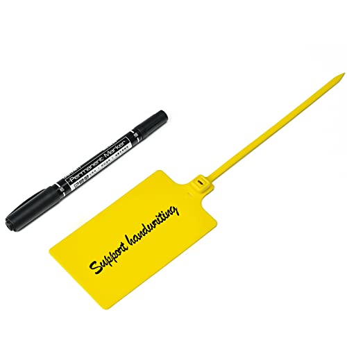 100 Yellow Plastic Writable Shipping Tags - Large, Waterproof, Hanging Labels with One Permanent Marker Pen - color: Yellow, size: 100 PCS