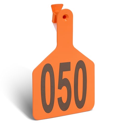 Cattle Ear Tags with 001-050 Numbers Large 1-Piece Z Livestock Ear Tags for Cow Goat Sheep Pig Calves Dog,Animal ID Identification Tag 4.4"x 3",Orange - color: Orange, size: 50