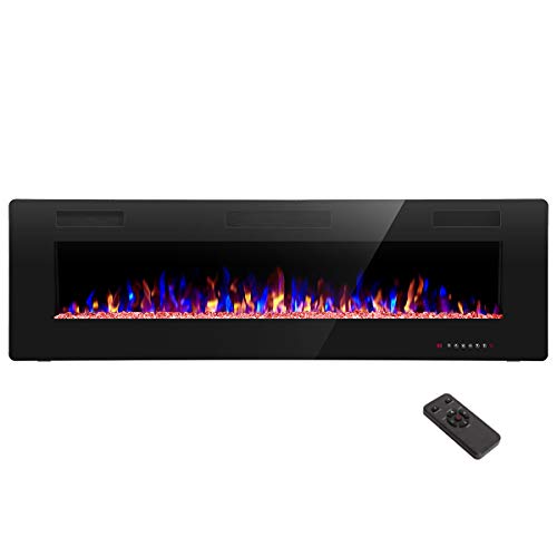 R.W.FLAME 60" Recessed and Wall Mounted Electric Fireplace, Low Noise, Fit for 2 x 6 Stud, Remote Control with Timer, Touch Screen, Adjustable Flame Color and Speed, 750-1500W - size: 60"