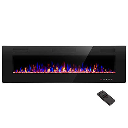 R.W.FLAME 60" Recessed and Wall Mounted Electric Fireplace, Low Noise, Fit for 2 x 6 Stud, Remote Control with Timer, Touch Screen, Adjustable Flame Color and Speed, 750-1500W - size: 60"
