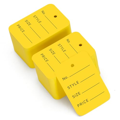 Jijacraft 1000 Pcs Price Tags - Yellow Clothing Tags for Retail - 1.97×1.38 Inch Small Paper Tags with Box, Writable Price Labels with Pre-Punched Holes for Clothes,Jewelry, Garage Sale and Display - color: Yellow