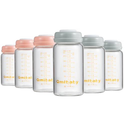 Breast Milk Storage Bottles 240ml 8oz BPA-Free Leak-Proof Natural Baby Bottle for Breastmilk Storage Wide Neck Bottles with Screw Ring Sealing Disk Breastfeeding (Grey+Pink, 240ml-6Packs) - color: Grey+Pink, size: 240ml-6Packs