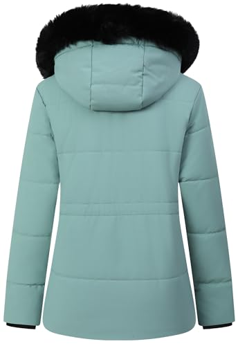 MOERDENG Women's Warm Winter Puffer Coat Thicken Fleece Lined Down Jacket Faux Fur Detachable Hood Snow Parka - color: Pea Green, size: Large
