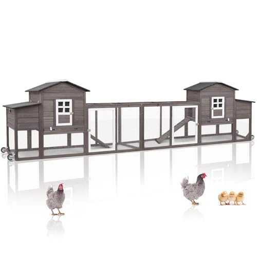158" L Large Chicken Coop with Run, Mobile Chicken Hen House with Wheels, Nesting Boxes, Outdoor Rabbit Hutch, Poultry Cage for Chickens Ducks Bunny with Removable Tray, Ramp (Grey) - color: 158" L Grey