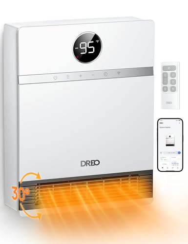 DREO Smart Wall Heater, IP24 Easy-mounted PTC Space Heater for Indoor Use, 30° Oscillation, Adjustable Thermostat, Remote Control, Works with Alexa, 24H Timer, Electric Heater for Bedroom, Office