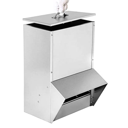 30LBS Capacity Galvanized Chicken Feeder, Poultry Feeders Rat Proof No Waste, Hanging Chicken Feeder with Lid, Weatherproof Outdoor Coop Food Dispenser for Chicken & Duck Silver