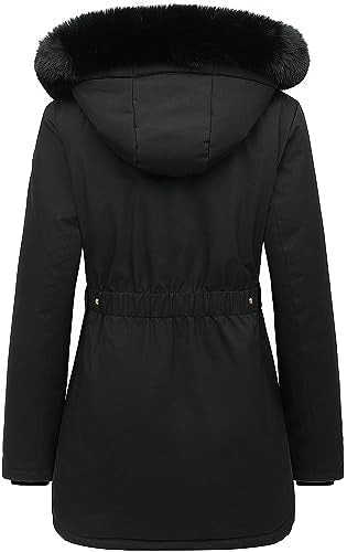 MOERDENG Women's Long Winter Down Coat Thicken Fleece Lined Parka Warm Puffer Jacket With Faux Fur Detachable Hood - color: Black, size: Small