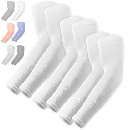 OutdoorEssentials UV Sun Sleeves for Men & Women, Cooling Arm Sleeves UPF 50+ | Golf, Tattoo Cover Up, Sun Protection - color: (3 Pairs): 3 White