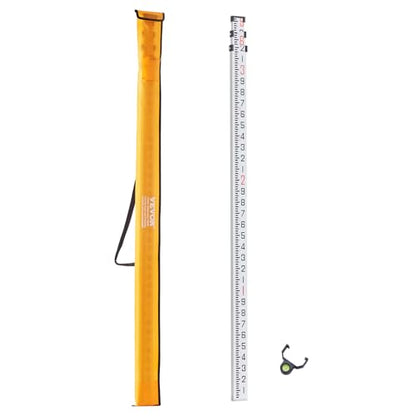 VEVOR Aluminum Grade 9-Feet 3 Sections Telescopic Measuring Rod, Double-Sided Scale 1/10ft Leveling Rod with Bubble Level & Carrying Bag for Houses, Walls, Floors - size: 9 FT-10ths