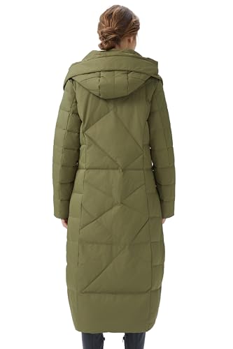 Orolay Women's Long Maxi Down Coat with Hood - 700 Fill Power RDS Certified Winter Puffer Jacket - color: Green, size: Small