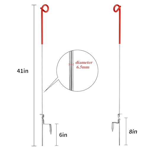 Fence Shock 30 Pack 41 Inches Systems Pig Tail Step-in Fence Post, Portable Stainless Steel Single Rope Poles/Stakes for Electric Fence, Garden, Farm, Flower Beds, Walkways, Fountains - Red - color: Red